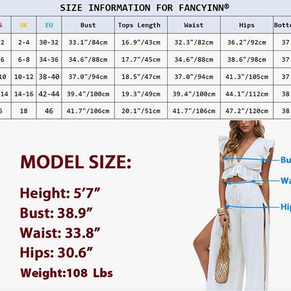 NWOT. Flattering 2 Pieces V Neck. Side Slit, Drawstring Wide Leg Pants. - Picture 4 of 8